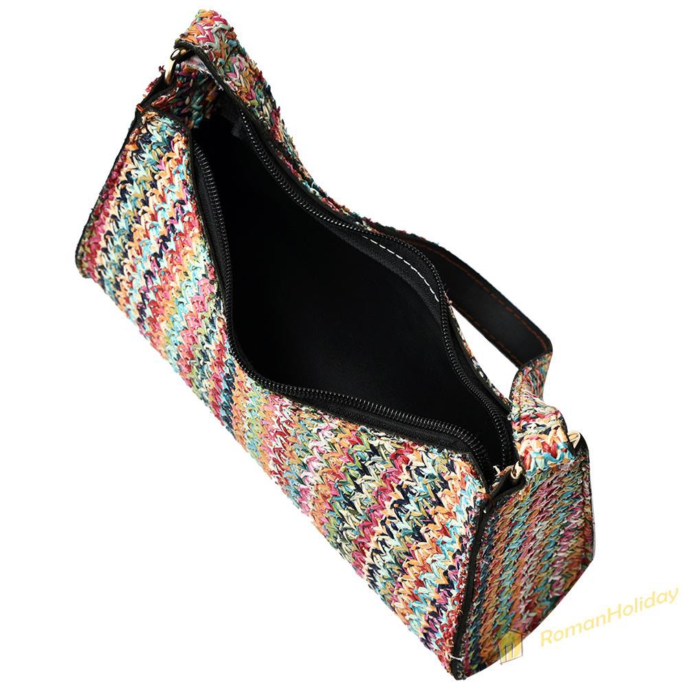 【On Sale】Bohemian Women Straw Woven Shoulder Hobos Bag Beach Small Handbag Purse