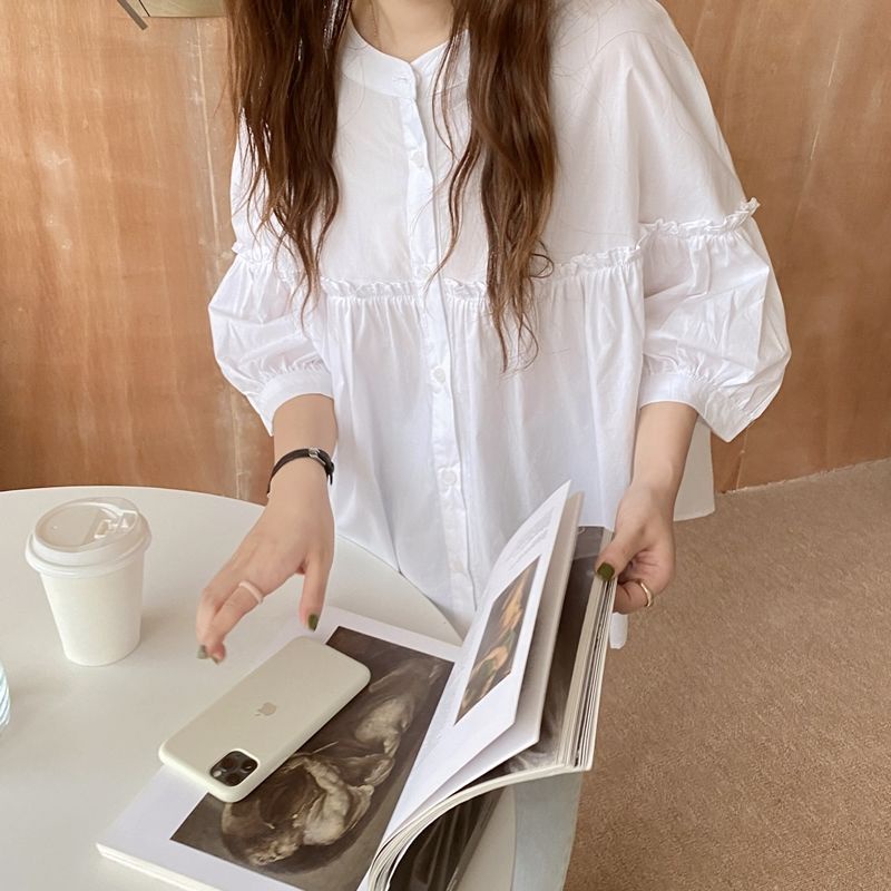 Áo Kiểu Tay Ngắn Màu Sắc Đơn Giản Phong Cách Pháp