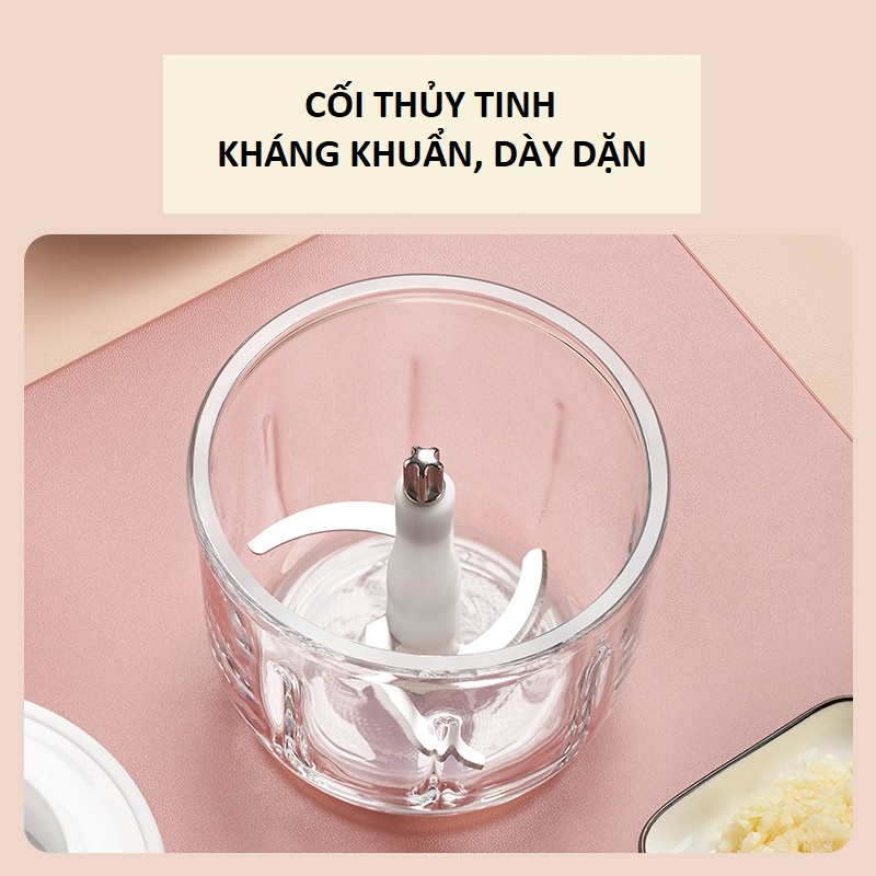 Máy xay tỏi ớt thịt mini Máy xay ăn dặm cho bé đa năng cối thủy tinh kháng khuẩn 0,3L Bảo hành 12 Tháng