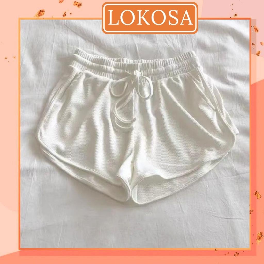 Quần Short Thun Nữ LOKOSA Quần Đùi Ống Rộng Cạp Chun Phong Cách Ulzzang Unisex Trắng Đen QD001