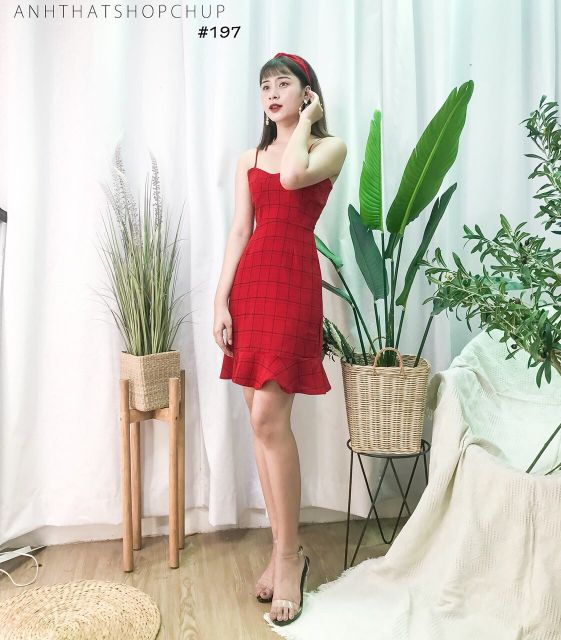 Nhập WAFS1921 giảm 15% tối đa 30k đơn 99k_ Đầm dây caro kèm tuban (có 3 màu)