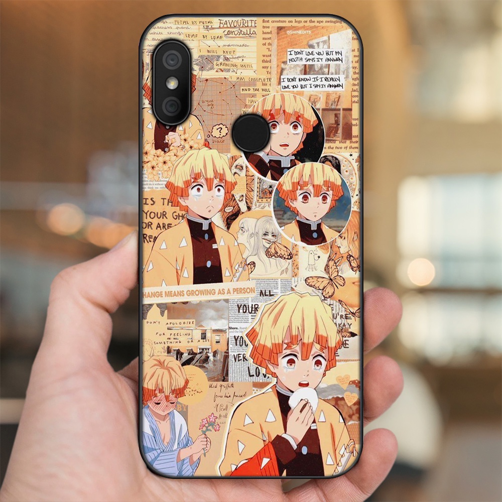 Ốp lưng Xiaomi Redmi 6 Pro, Mi A2 Lite viền đen in hình Zenitsu Kimetsu no Yaiba