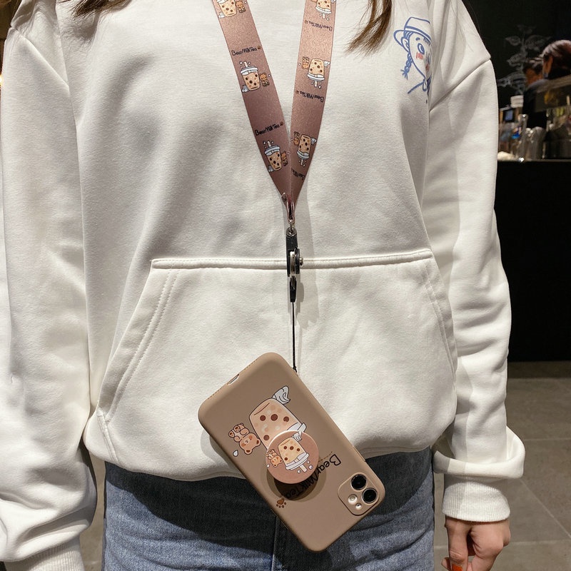 Ốp Điện Thoại Mềm Hình Trà Sữa Có Dây Đeo Cho Iphone 6 6s 7 8 Plus X Xr Xs 11 12 13 Mini Pro