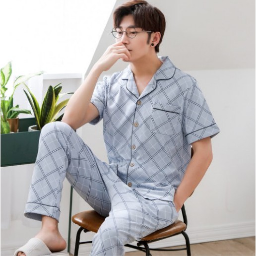 Đồ bộ nam Pijama cộc tay màu sắc sáng da, họa tiết kẻ sọc nam tính,đồ nam Pyjama Quảng Châu cotton thoáng mát