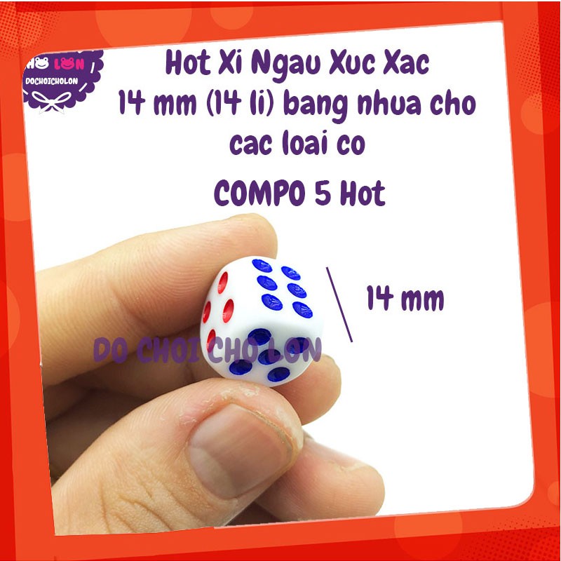 COMPO 5 Hột xí ngầu xúc xắc 14 mm bằng nhựa cho các loại cờ - Xí ngầu 14 ly