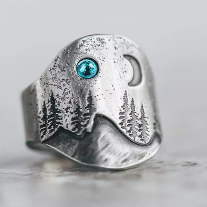 Fashion Silver Natural Mountain Ring Party Wedding Ring Women's Classic Bohemian