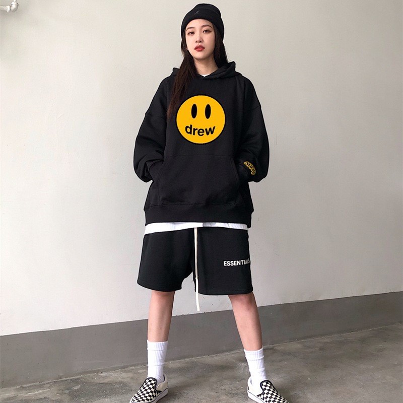 Áo hoodie tay bồng họa tiết mặt cười DREW DEGO Áo nỉ có mũ mặc thu đông HÀNG XỊN