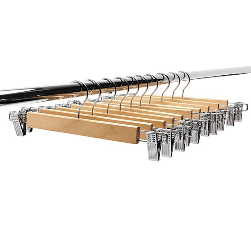 Set 10 Móc Treo Quần Áo Bằng Gỗ Tự Nhiên Xoay 360 Độ Chống Trượt Có Kẹp Điều Chỉnh Được°
