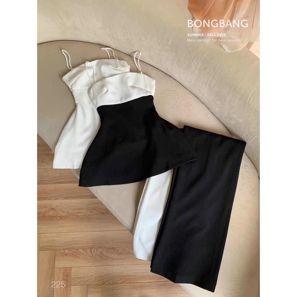 Set áo peplum phối màu + Quần suông, freesize dưới 55kg, chất cotton lạnh, phong cách sang chảnh