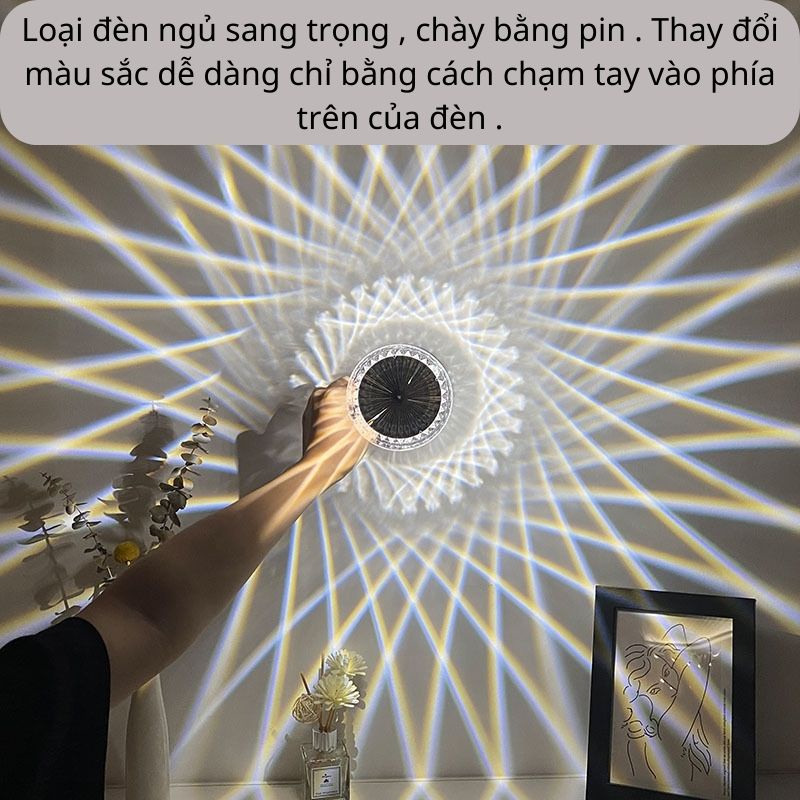 Đèn pha lê kim cương phong cách châu âu để bàn cảm ứng 16 màu đèn ngủ có pin sạc MIIBOOSHI D3.015