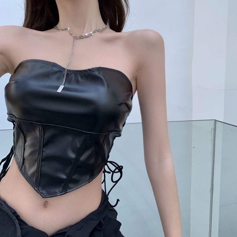 Áo Croptop Chất Liệu Da Cao Cấp Thời Trang Gợi Cảm Cá Tính Cho Nữ