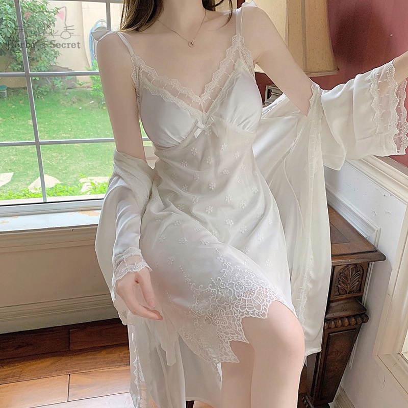 Đầm Ngủ Hai Dây Phối Ren Có Đệm Ngực Phong Cách Quyến Rũ Mùa Xuân Hè Kiểu Mới Dành Cho Nữ