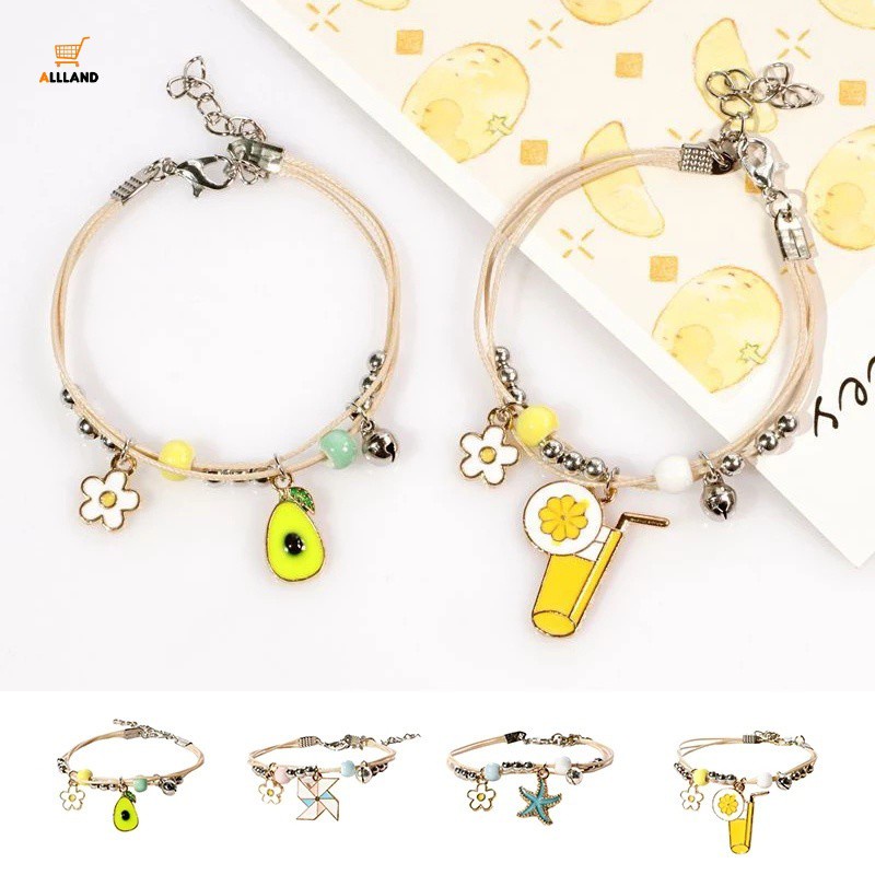 Vòng tay bện mặt gốm họa tiết trá dâu hoạt hình sáng tạo có thể đIều chỉnh cho nữ