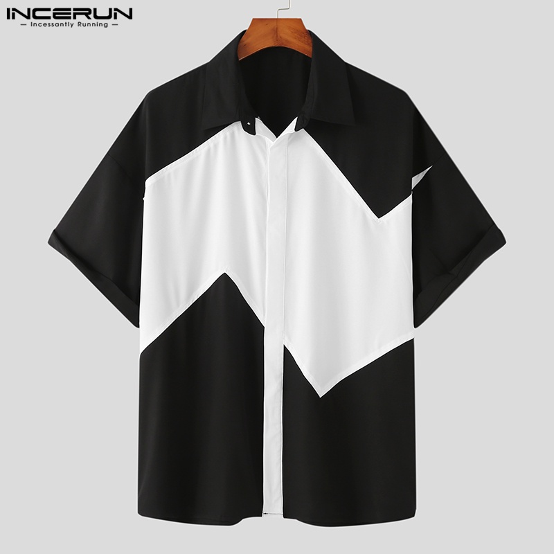 Áo sơ mi INCERUN dáng rộng in màu độc lạ phong cách mùa hè cho nam