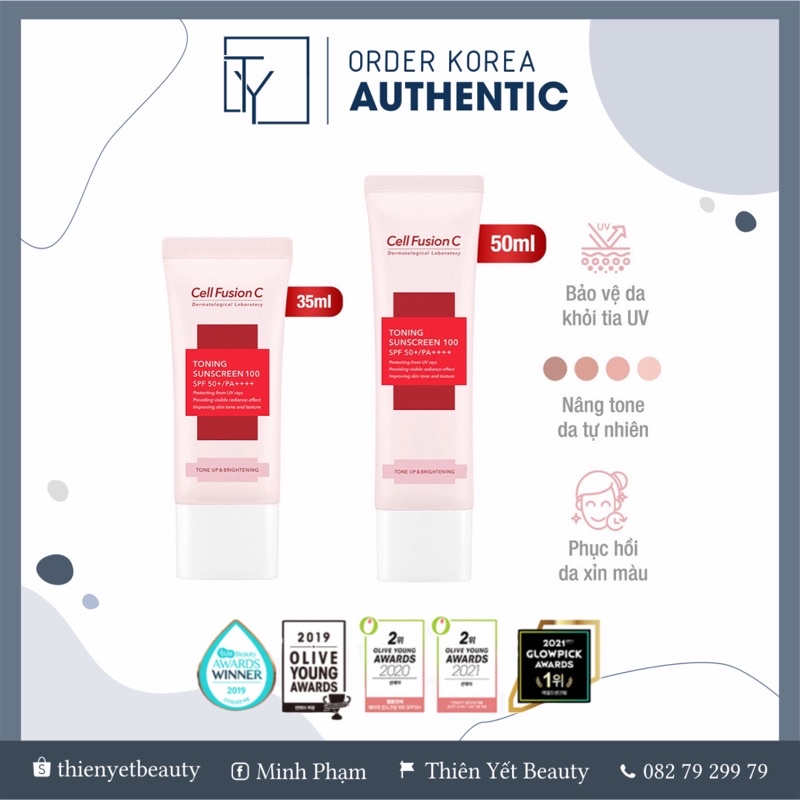 Kem chống nắng Toning Up Sunscreen 100 SPF 50+ PA++++