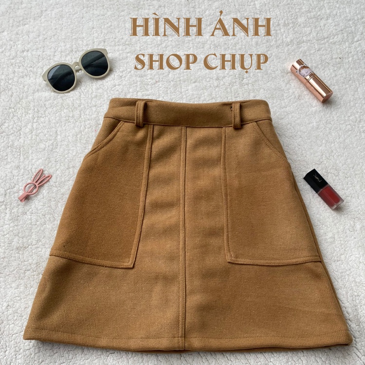 Chân Váy Nâu  form váy chữ A, dạ ép dày dặn