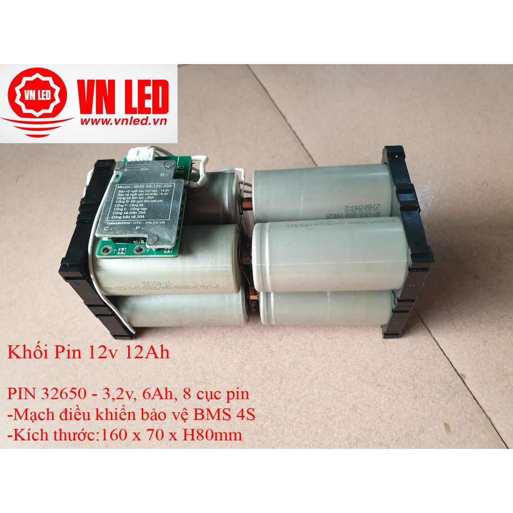 Khối Pin 12v 12Ah, Pin sạc Lithium sắt, 8 viên pin 32650, mạch bảo vệ BMS 4S, hotline 0936395395