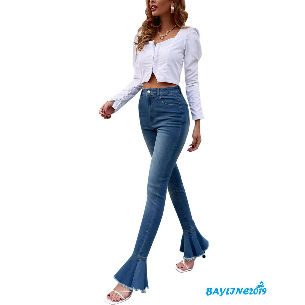 Quần Jeans Nữ Lưng Cao Ống Loe Thời Trang