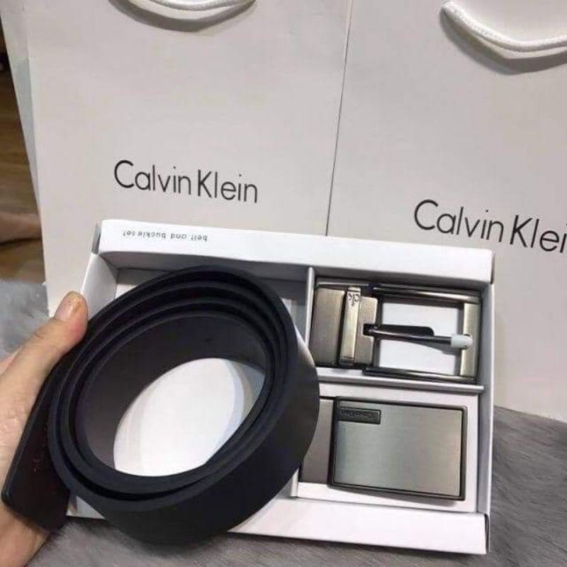 Bộ dây nịch thắt lưng 2 mặt nam CK Calvin cấp full box - Chất liệu da xịn