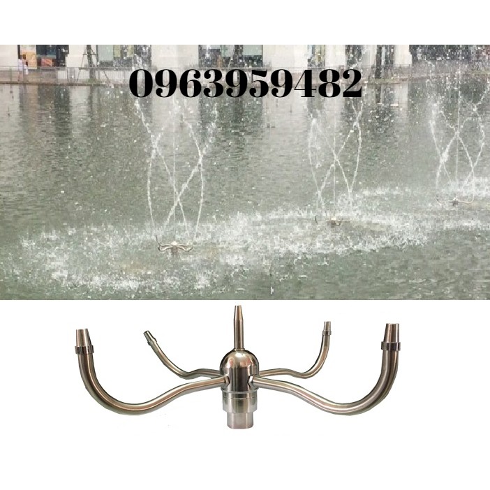 Đầu phun nước 5 tia nhảy múa tự động phi 34mm inox