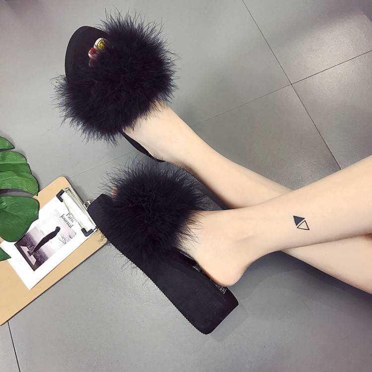 Dép Nữ Đế Xuồng Phối Lông Thời Trang Xuân Hè Phong Cách Mới