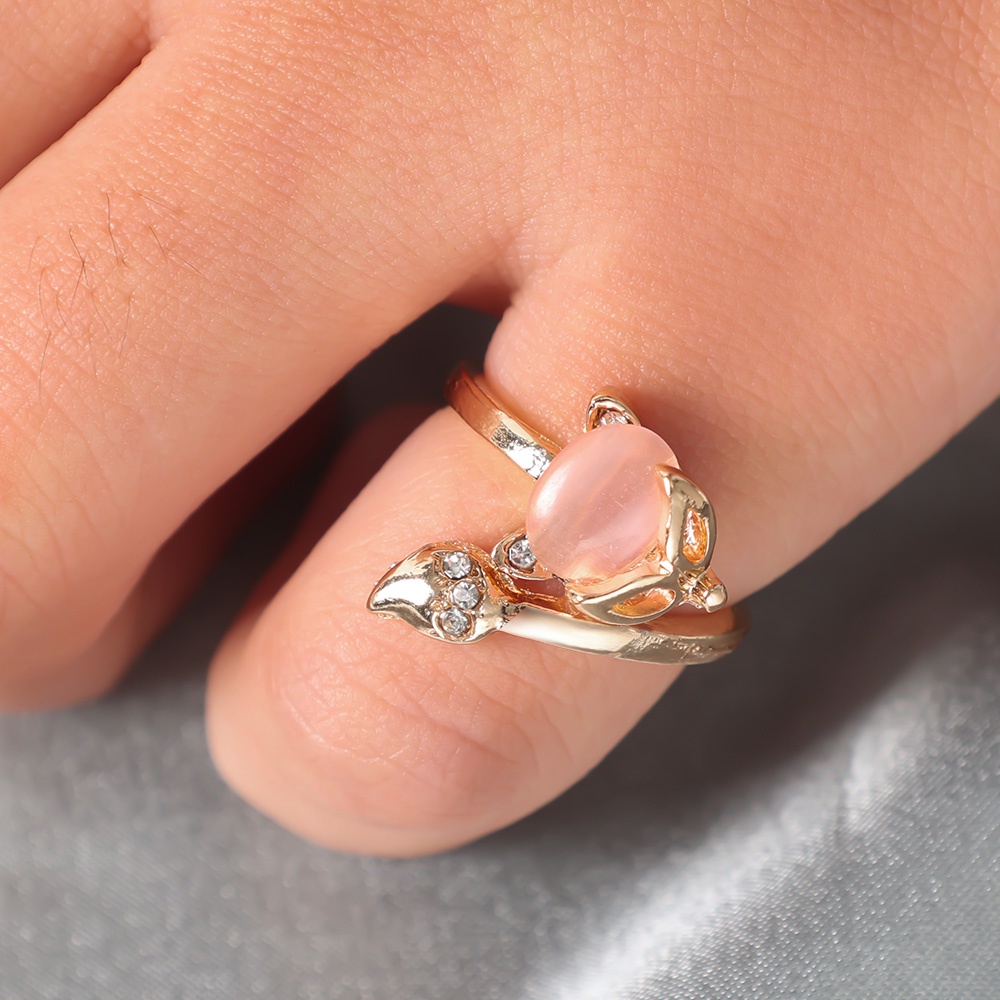 Nhẫn hở hình con cáo đính đá zircon hồng dễ thương
