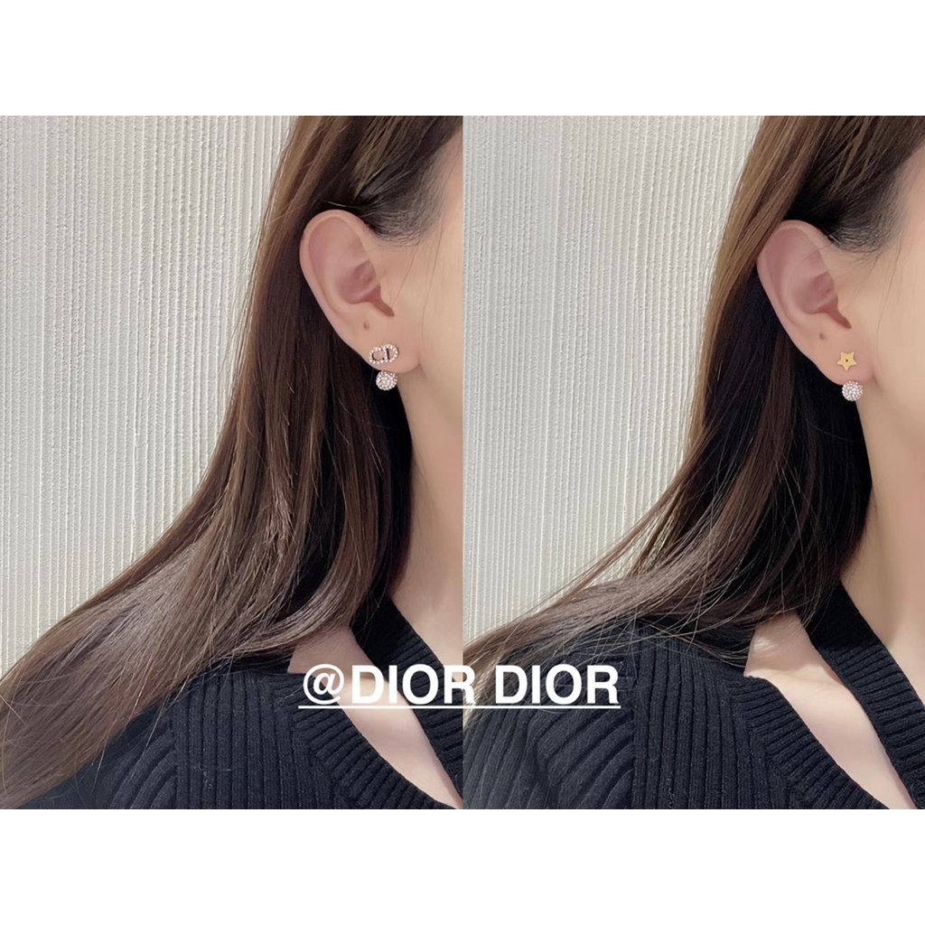 Khuyên Tai Dior Đính Quả Cầu Chữ Kim Cương Thời Trang Cho Nữ