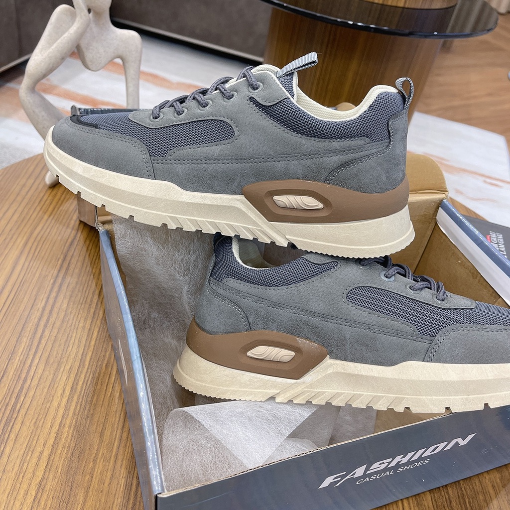 Giày thể thao nam, giày nam 2 màu xám và kem - H02