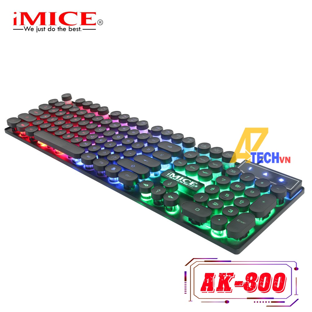 Bàn phím máy tính có dây IMICE AK800 giả cơ, nút tròn, chơi game, đèn led 7 màu siêu đẹp, bảo hành 12 tháng