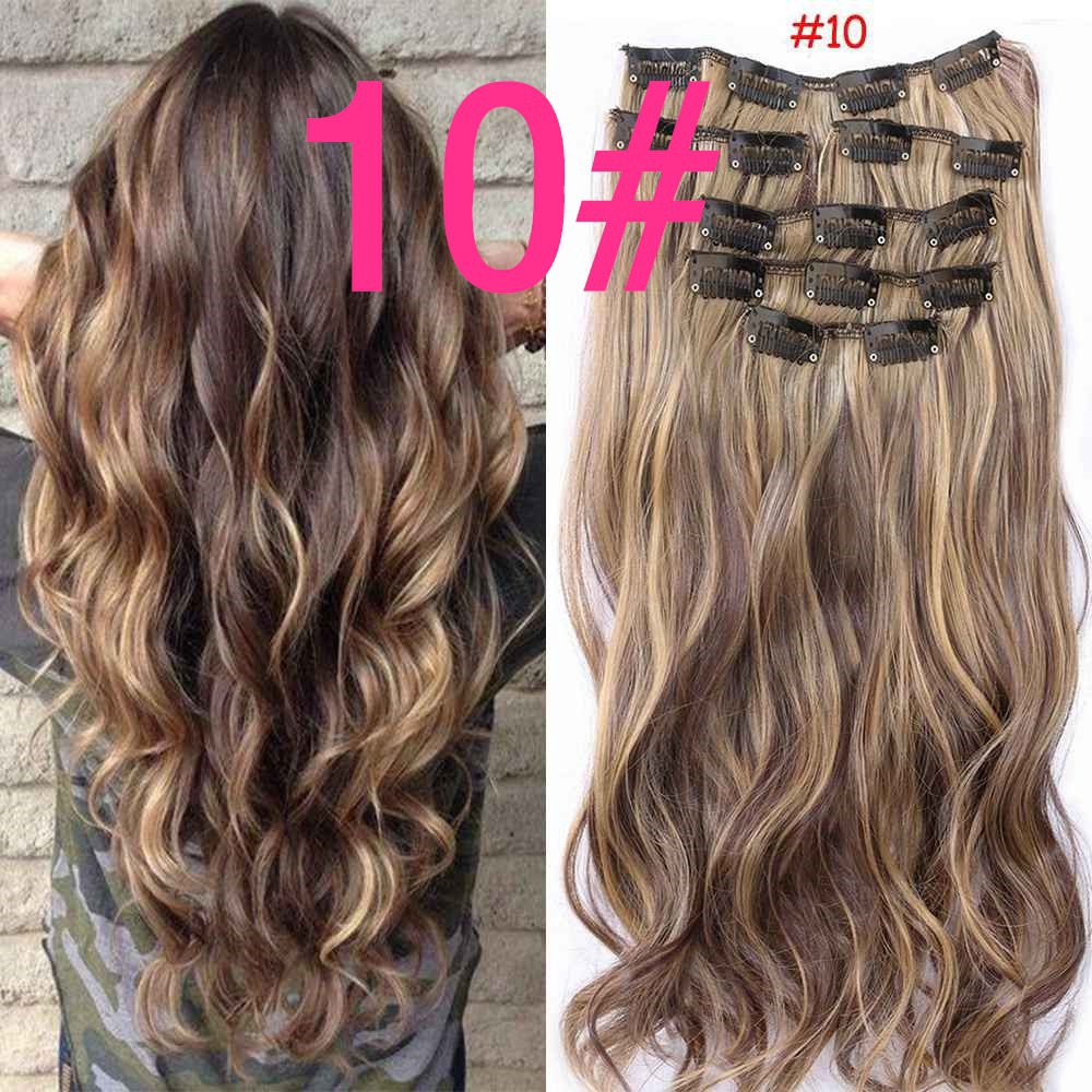 60cm 16 Clip Mở rộng tóc Clip tự nhiên Trên tóc giả Tóc giả tóc thật