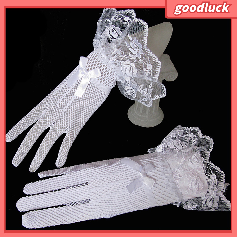 Găng tay cô dâu dạng lưới phối nơ xinh xắn