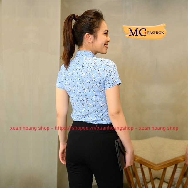 Áo Sơ Mi Nữ Ngắn Tay Kiểu Đẹp Công Sở Mc Fashion, Size Đủ, Chất Vải Mát, Màu Xanh Đen Tím Than, Vàng Đỏ Cộc, Kẻ Sọc A668