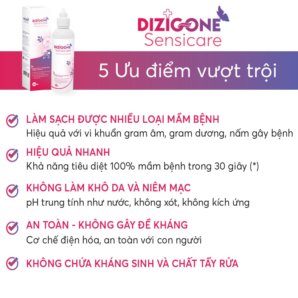 Xịt Vệ Sinh Phụ Nữ Dizigone Sensicare Spray 150ml - Dung Dịch Vệ Sinh Hết Ngứa, Giảm Khí Hư, Khử Mùi Hôi Sau 2 Ngày