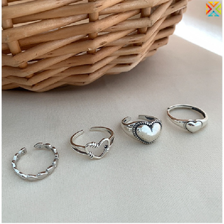 Set 4 nhẫn hở hình trái tim phong cách retro cho nữ