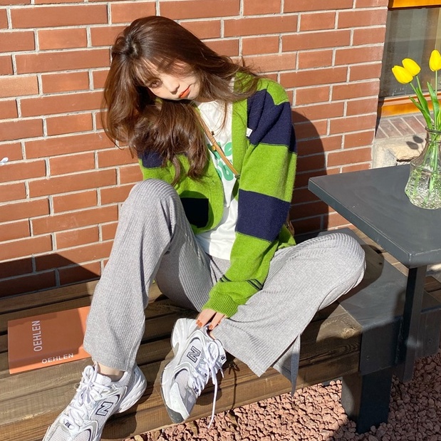 Áo Khoác Cardigan Dệt Kim Tay Dài Cổ Chữ V Dáng Rộng Kẻ Sọc Thời Trang Mùa Thu Cho Nữ | BigBuy360 - bigbuy360.vn