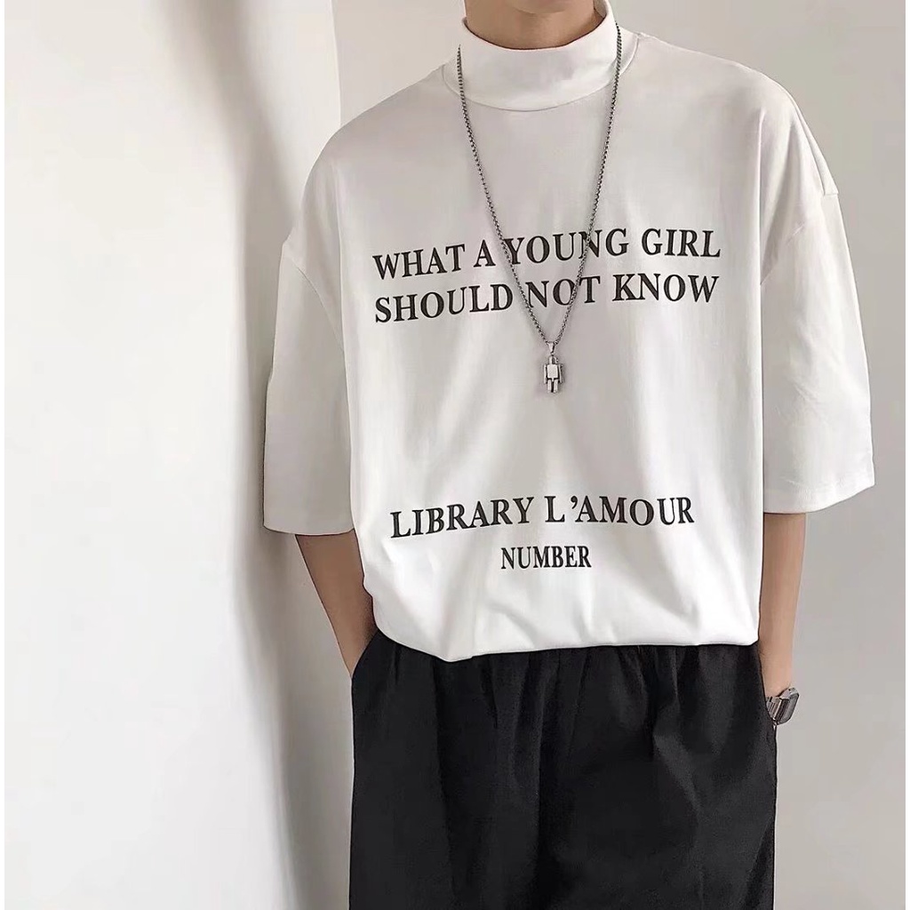Áo thun tay ngắn cổ lọ in chữ phong cách Âu Mỹ thời trang mùa hè cho nam size S-3XL