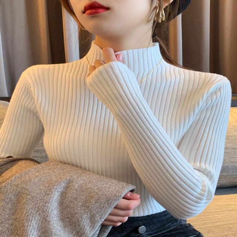 Áo Sweater Cổ Lọ Dáng Ôm Họa Tiết Kẻ Sọc Phong Cách Hàn Quốc Thời Trang Thu Đông Cho Nữ