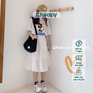 Chân váy vintage 2 màu trắng đen cạp chun freesize dáng dáng chất liệu voan 2 lớp nhẹ nhàng nữ tính VV12