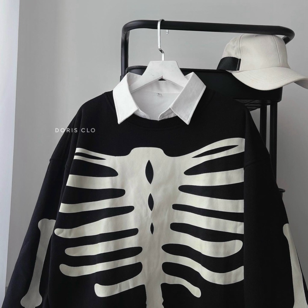 (HCM) ÁO KHOÁC NỈ FORM RỘNG THỜI TRANG HÀN QUỐC - HỌA TIẾT XƯƠNG ĐỘC LẠ - THỜI TRANG ĐỘC ĐÁO HOT HOT KOKO MI FASHION