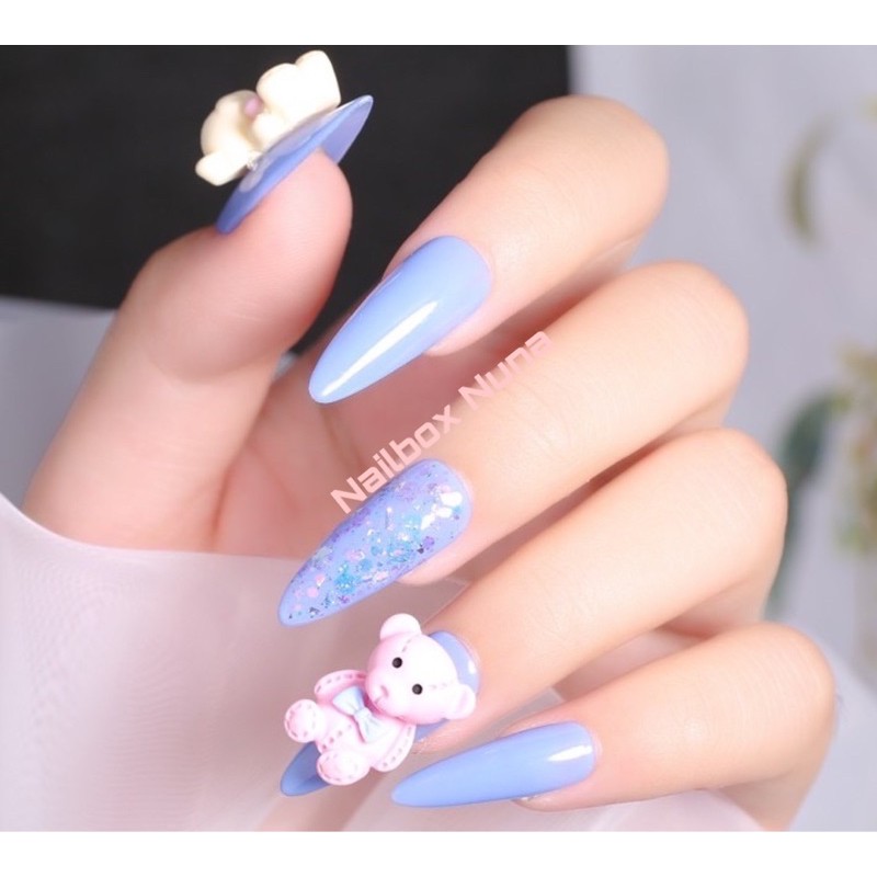 Charm gấu nailbox Nuna móng úp thiết kế móng tay giả đính đá. nail box sẵn có now ship. inbox đổi màu đổi shape