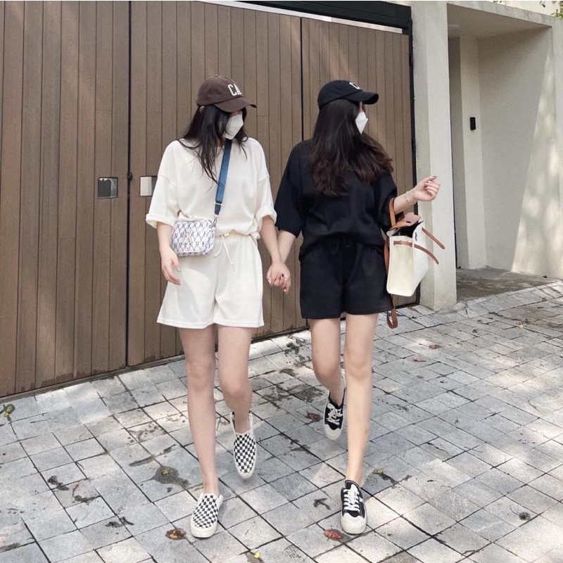 (Ảnh thật) Set áo tay lỡ oversize kèm short dày dặn nam nữ đều mặc được