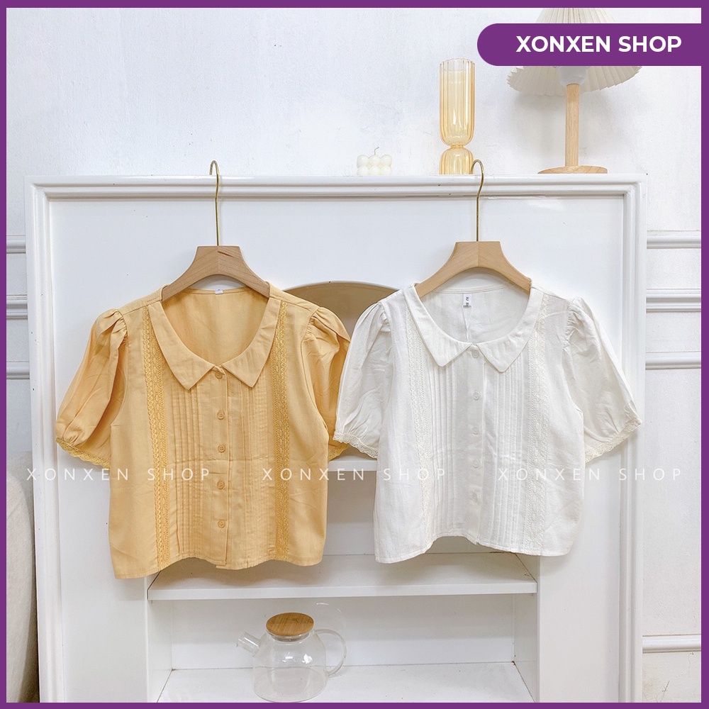 Áo kiểu cổ sen phối ren cực dễ thương XONXEN TAM KỲ 26 PHAN CHÂU TRINH free size mã 3337