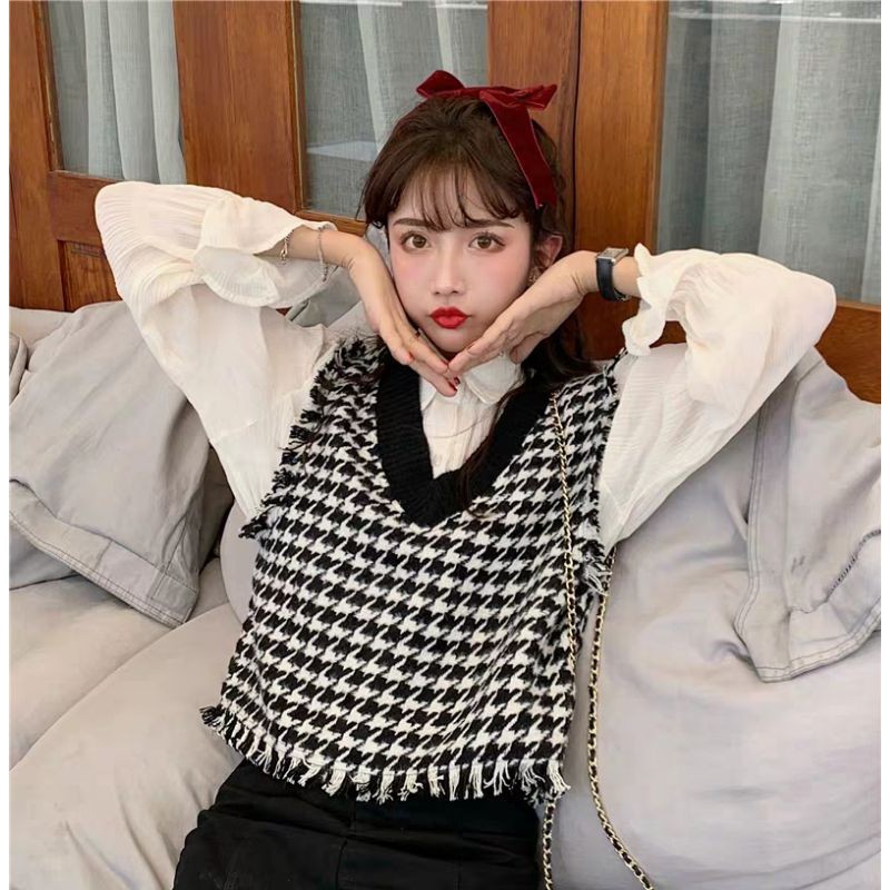 (Sẵn) Gile đen trắng basic Hàn Quốc style ulzzang