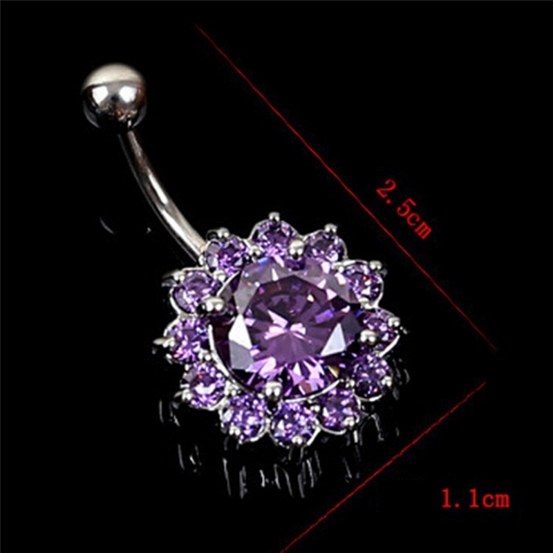 Khuyên Rốn Inox Đính Đá Hình Bông Hoa
