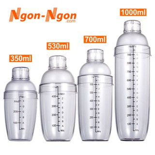 Bình lắc pha chế (shaker) trà sữa, cocktail bằng nhựa trong suốt có vạch đo tiện dụng 350ml 500ml 700ml 1000ml
