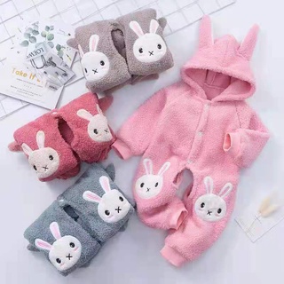 Áo liền quần LuckyCandy tay dài có nón trùm hình hoạt hình đáng yêu cho trẻ nhỏ