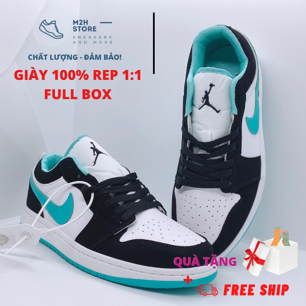 Giày Thể Thao Nam Nữ Sneaker Air Jordan 1 Cổ Thấp Xanh Ngọc Full Size