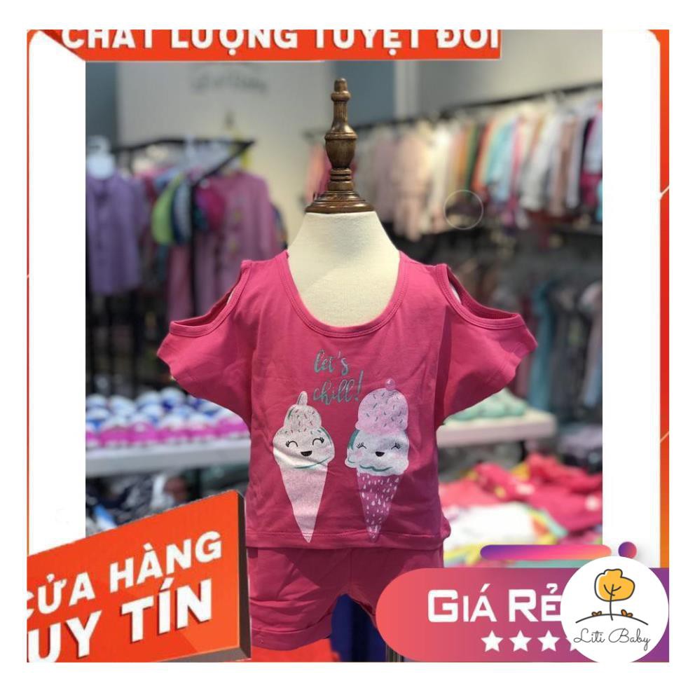 [GIÁ RẺ SỐ 1] [XẢ KHO GIÁ GỐC] Set quần áo cotton trễ vai Bé gái hình que kem litibaby size 3-10T. Cho bạn 12-30kg