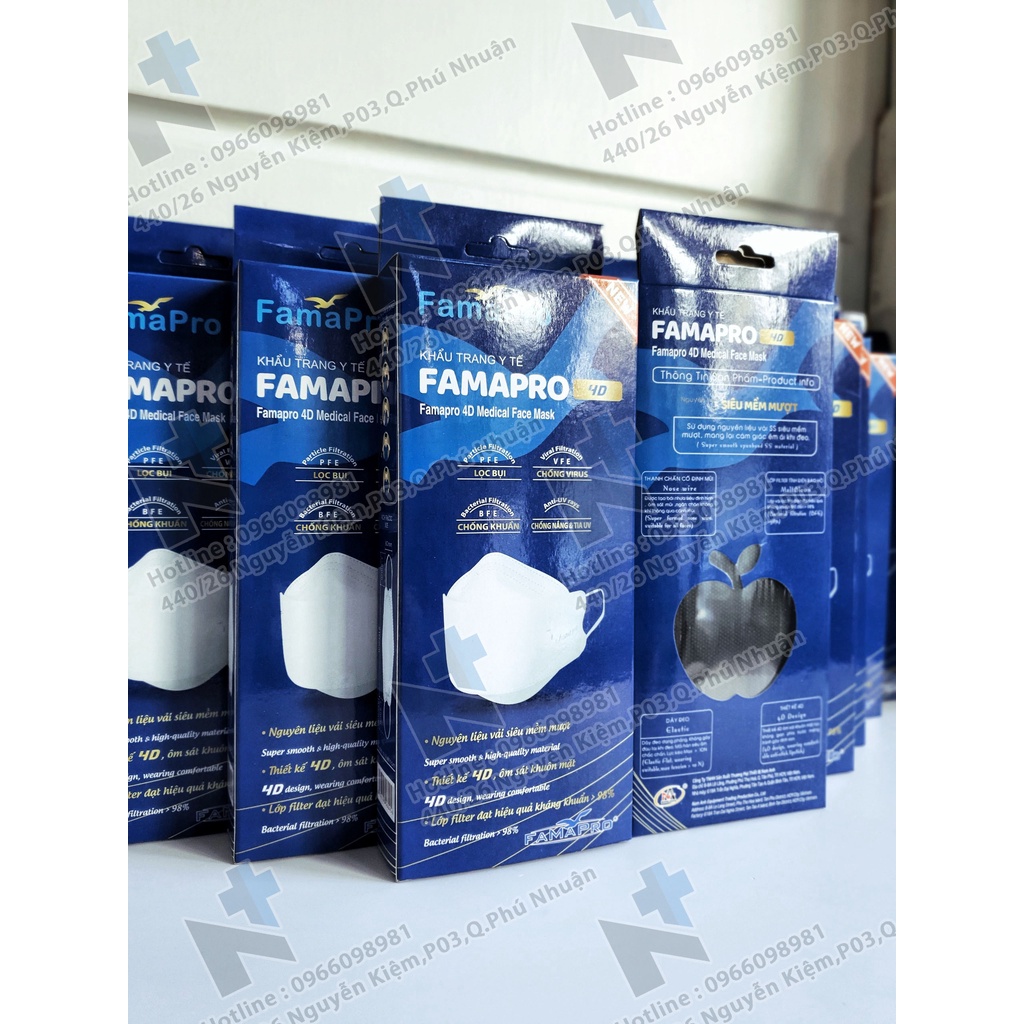 COMBO 50 - 100 cái Khẩu trang Famapro 4D KF94 ( Trắng ) - Hộp 10 cái