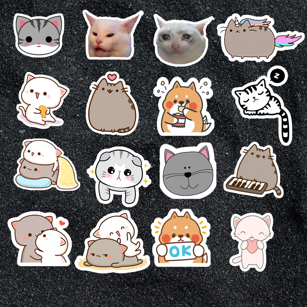 Sticker Mèo cute dán mũ bảo hiểm, dán laptop, điện thoại, đàn guitar, vali, xe máy, ván trượt